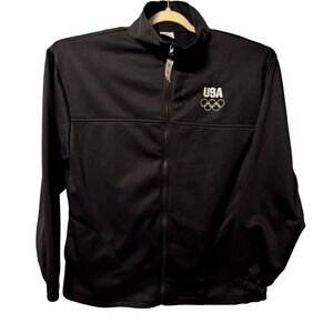 USA Olympic Team Track Jacket Black Full Zip Embroidered Logo Men XL Made in USA